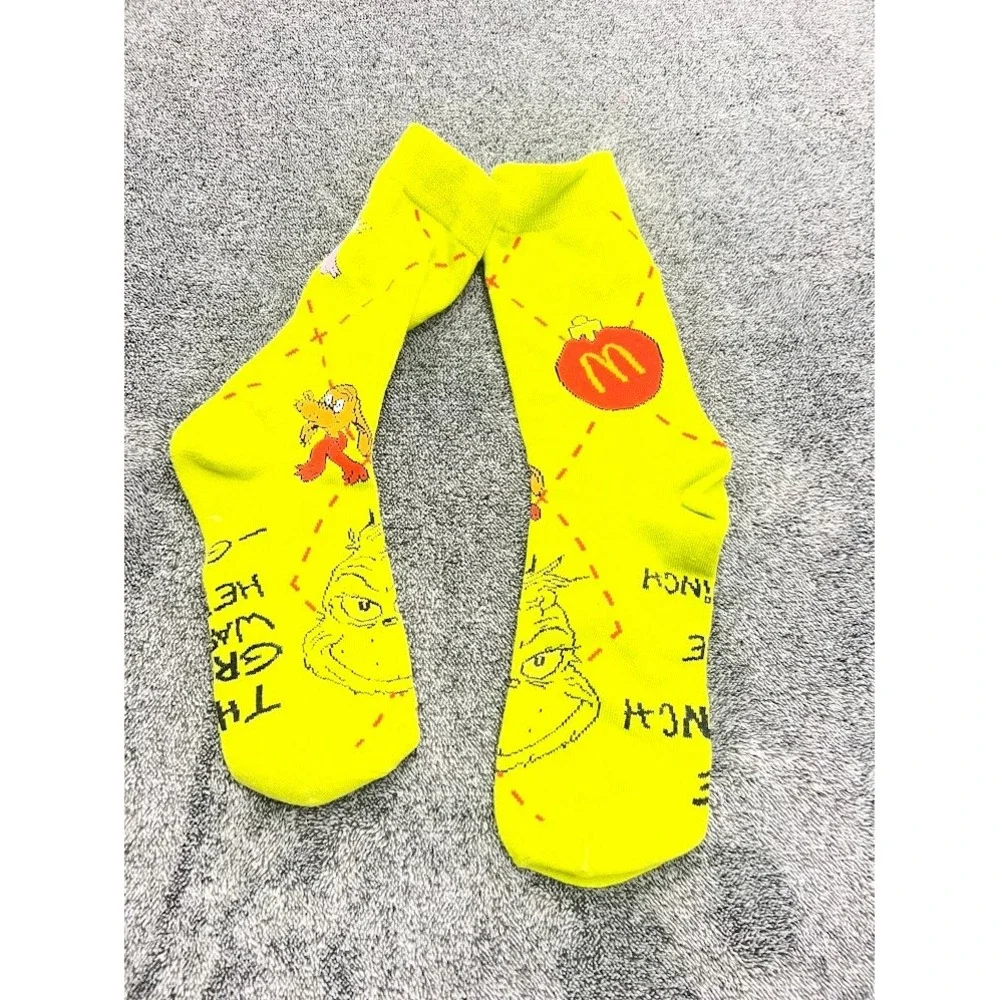 McDonalds Dr Seuss The Grinch Christmas Crew Socks Lime Green Holiday Mens Sock